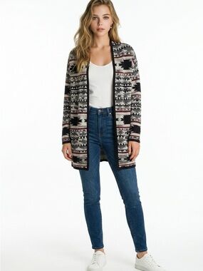 Twik Tribal Aztec Print Open long Cardigan Sweater | Simons | US XS